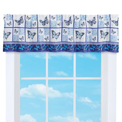 Blue Butterfly Floral Patchwork Window Valance - 5.500 x 5.000 x 1.500