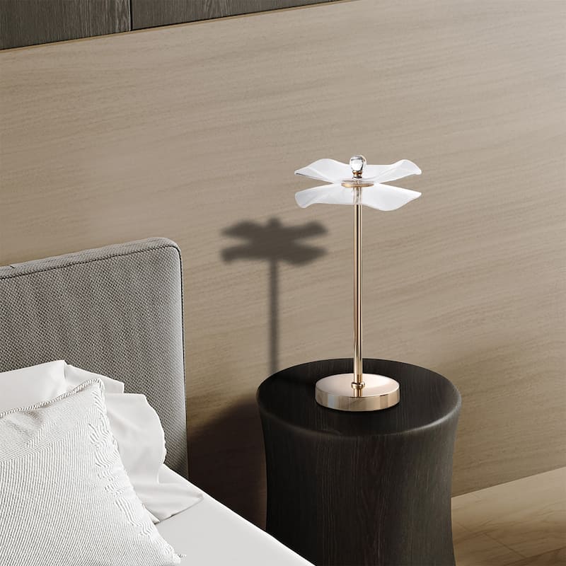 Led Acrylic Copper Gold Luminaire Table Lamp for Living Room, Nightstand Bedside Table Lamp for Bedroom, LED Lamp