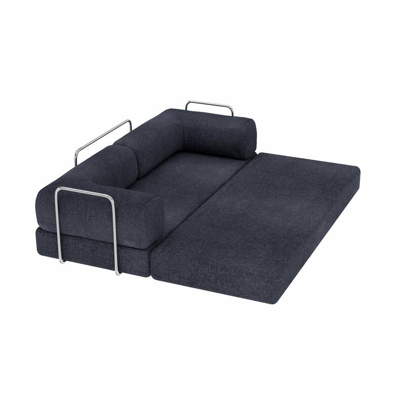 HomeRoots 82" Blue Chenille Modular Stainless Steel Sofa