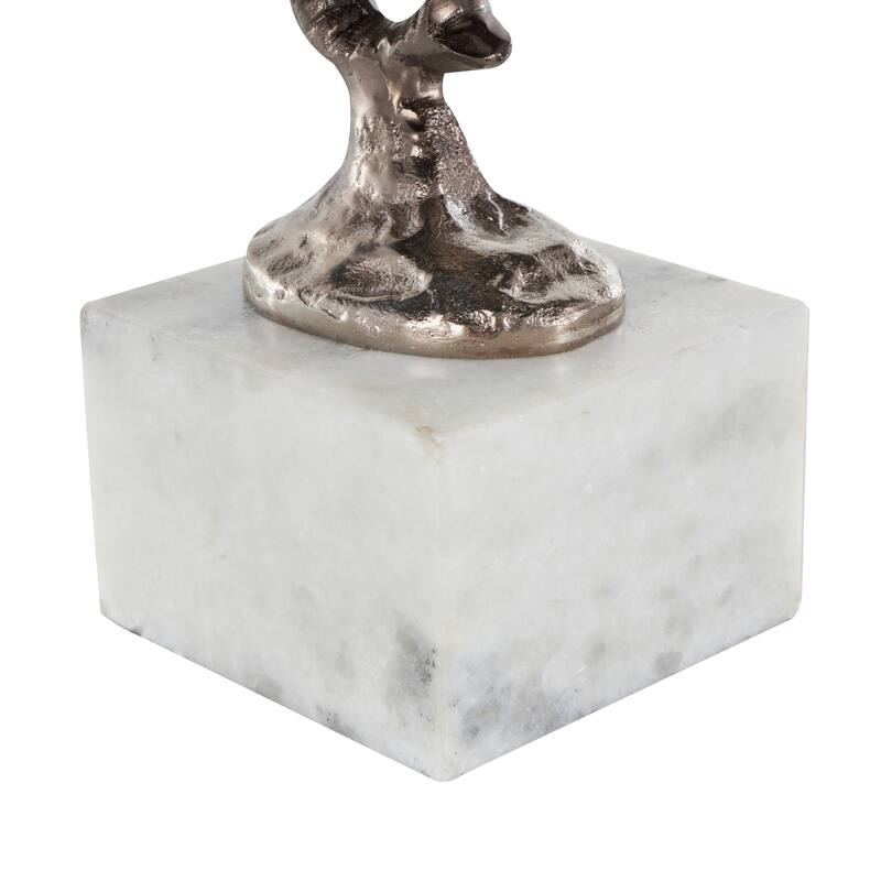 Silver Aluminum Metal Tall Cutout Silhouette Elephant Decorative Sculpture with Marble