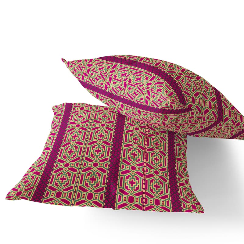 HomeRoots Set of Two 16" X 16" Pink and Green Blown Seam Striped Indoor Outdoor Throw Pillow - 16.00' X '16.00' X '5.00