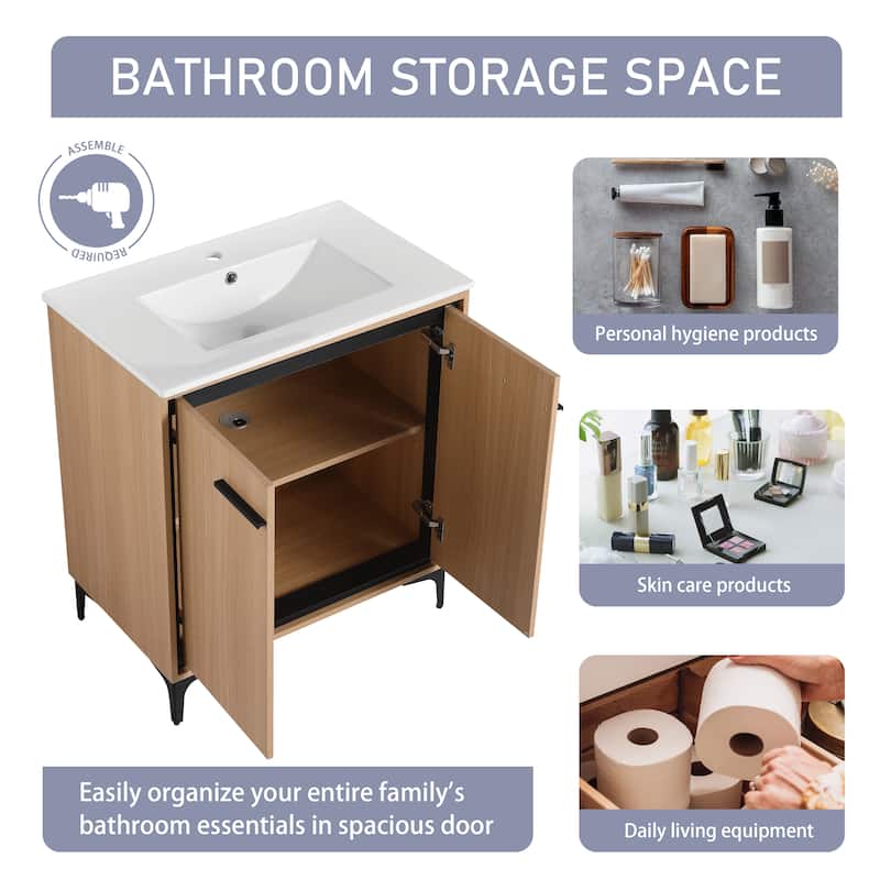 24"/30" FreeStanding Bathroom Vanity with Sink, Floor Stand Bathroom Vanity with Soft Close Door and Adjustable Shelf