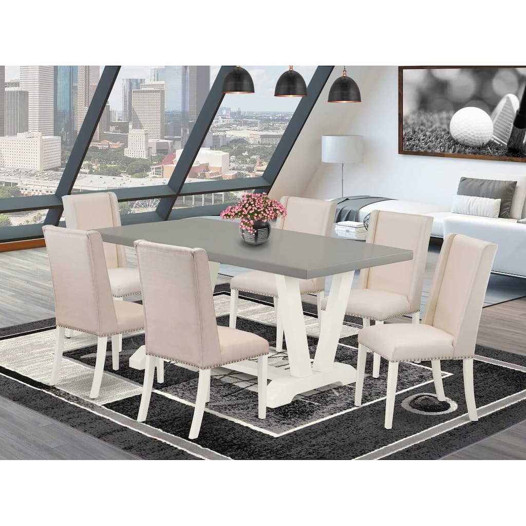 HomeStock 7-Piece Natural Oak Finish Solid Wood Top Dining Table with 6 Chairs