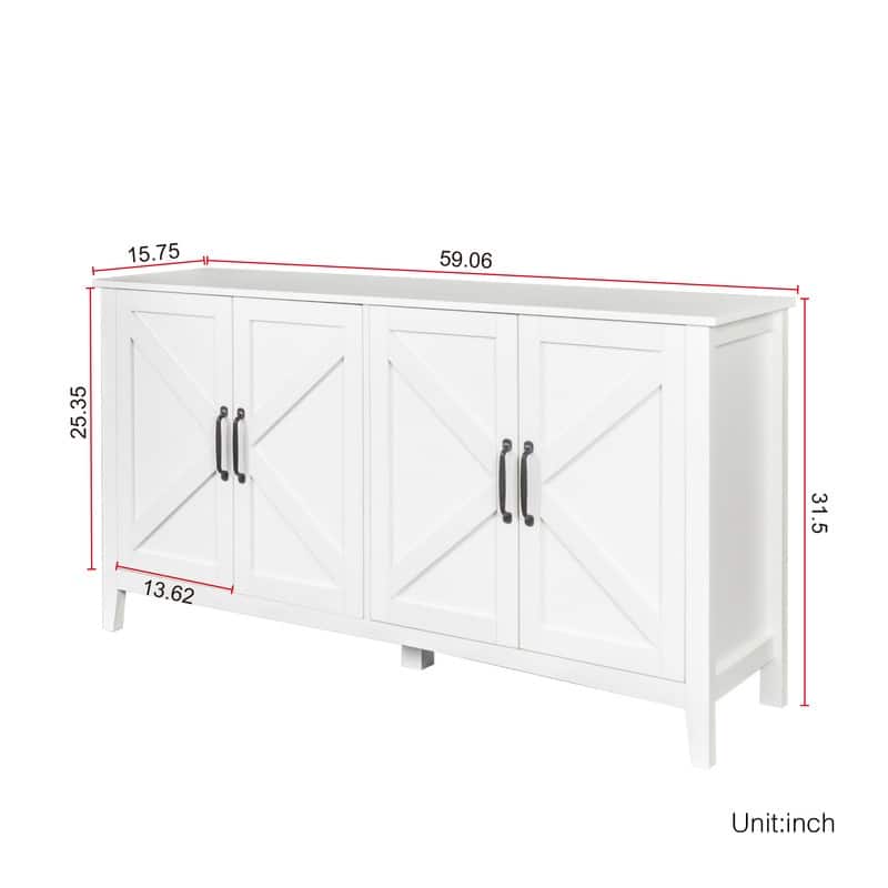 Farmhouse Style 59'' Storage Sideboard Cabinet with 4 Doors and 4 Open Shelves