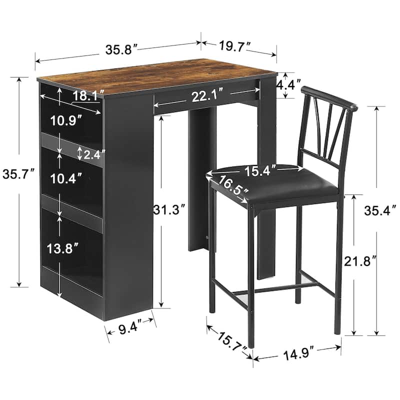 3-Piece Dining Table Set, Counter Height Dining Table Set for 2, Compact Kitchen Table Set