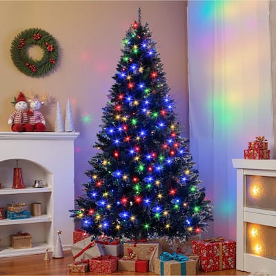 6FT Pre-lit Artificial Hinged Christmas Tree,Xmas Tree with 920 Branch Tips and 280 Color LED Changing Lights with 11 Modes
