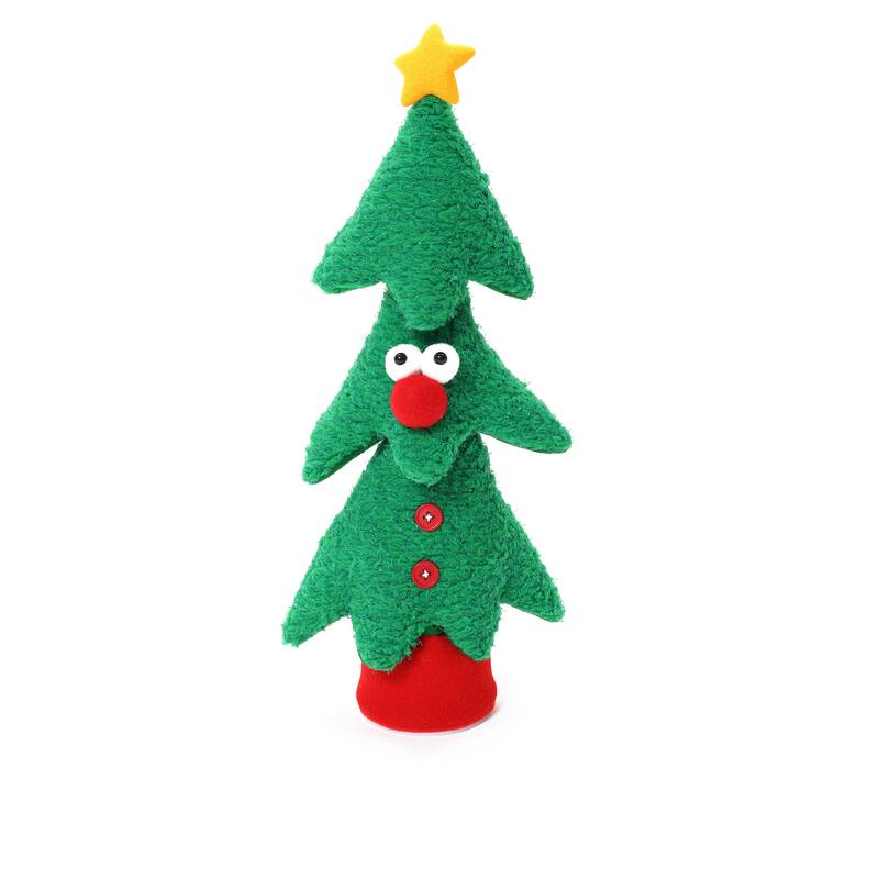 Animated Singing Green 17" Tall Christmas Tree Holiday Decoration, Battery Operated - 17" H x 7.5" W x 4.5" D