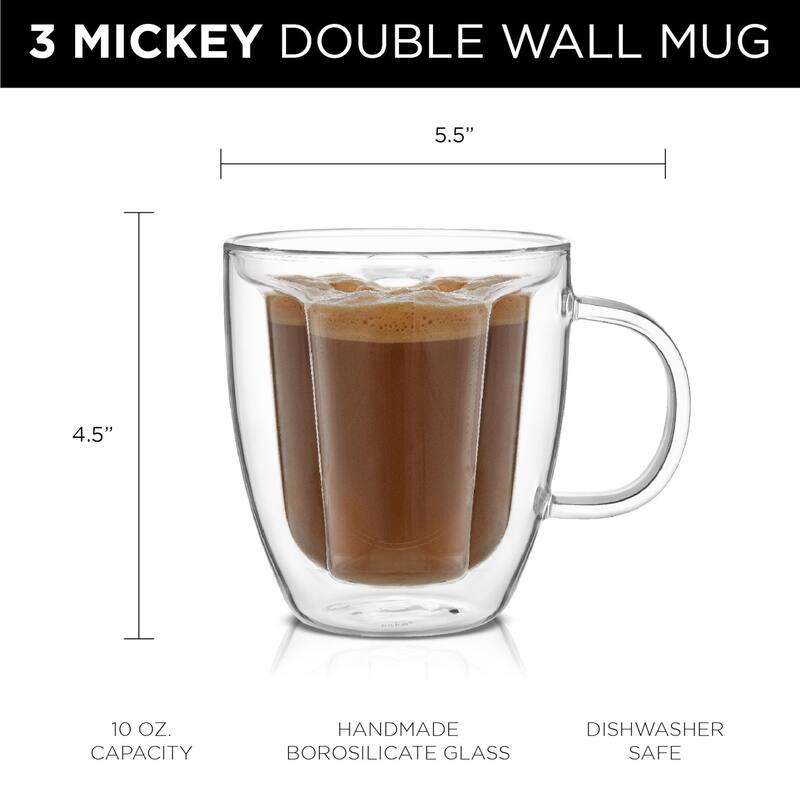 Disney Mickey 3D Double Wall Coffee Tea Mugs - 10 oz - Set of 2 - 10 oz