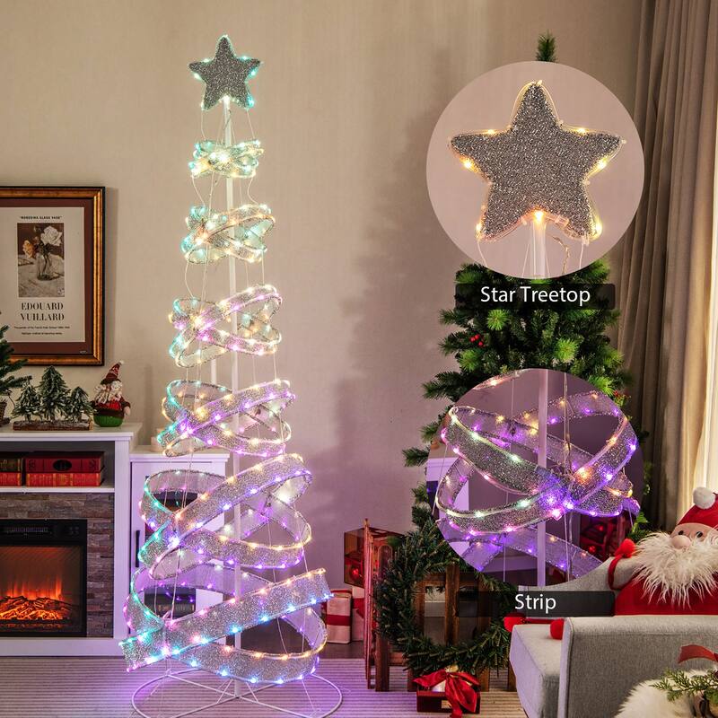 Gymax Pre-lit Spiral Christmas Tree Light Up Artificial Tree w/ 341