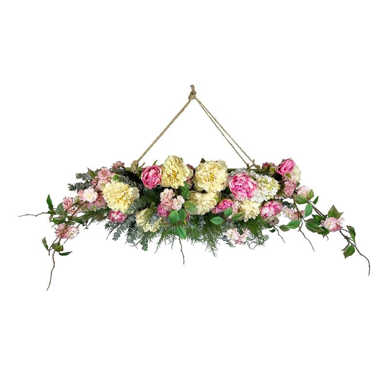 Hydrangea and Eucalyptus Chandelier - Pink. Yellow