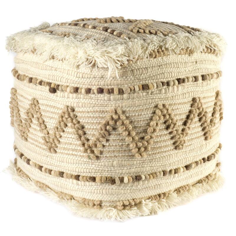 18 Inch Beige Ottoman Cube Geometric Pouf for Bedroom or Living Room