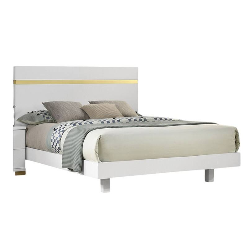 2/3/4-Pc Bedroom Sets Twin/Queen White Platform Bed w/LED/Nightstands/Ottoman/Headboard - Sherpa/High Gloss/Retro/Wood/Acrylic