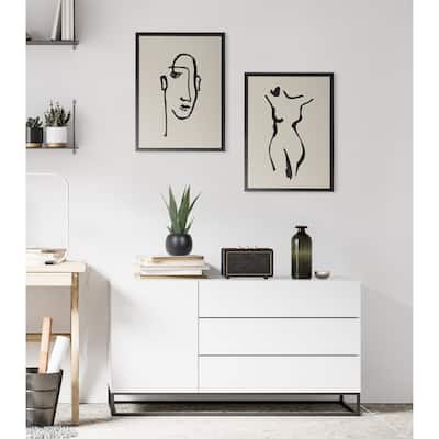 Kate and Laurel Sylvie Minimalist Neutral Line Art Drawing Face and Body Framed Canvas Art Set by The Creative Bunch Studio