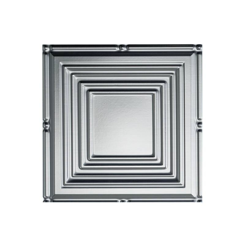 FASÄDE Portrait Decorative Vinyl 2ft x 4ft Glue Up Ceiling Panel in Brushed Aluminum (5 Pack) - 12in x 12in Sample - Brushed Aluminum