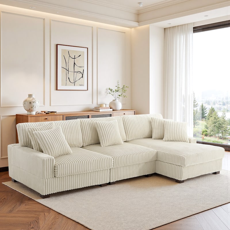 118.3" W Plush Corduroy Square Arm Upholstered Sectional Modular Sofa