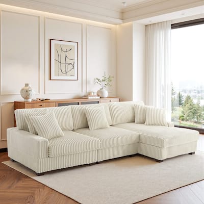 118.3" W Plush Corduroy Square Arm Upholstered Sectional Modular Sofa