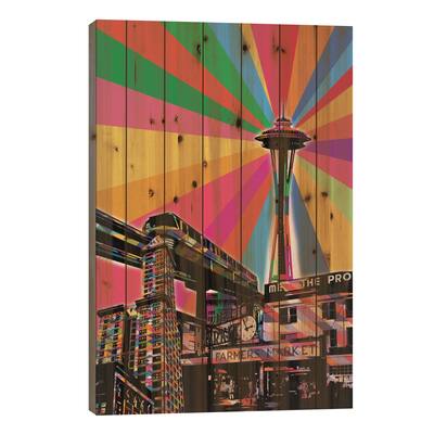 Seattle Psychedelic Pop Print On Wood by 5by5collective - Multi-Color