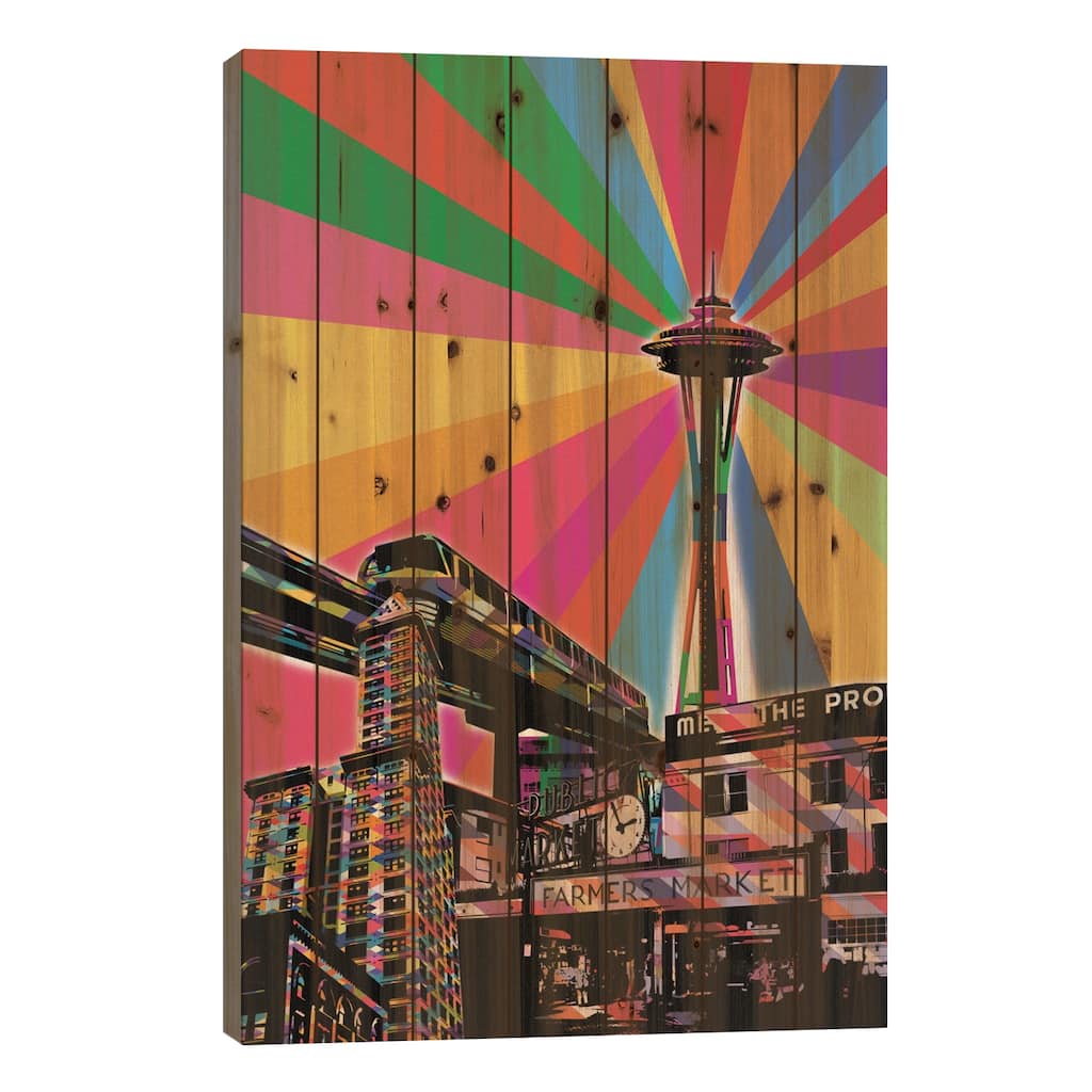 Seattle Psychedelic Pop Print On Wood by 5by5collective - Multi-Color