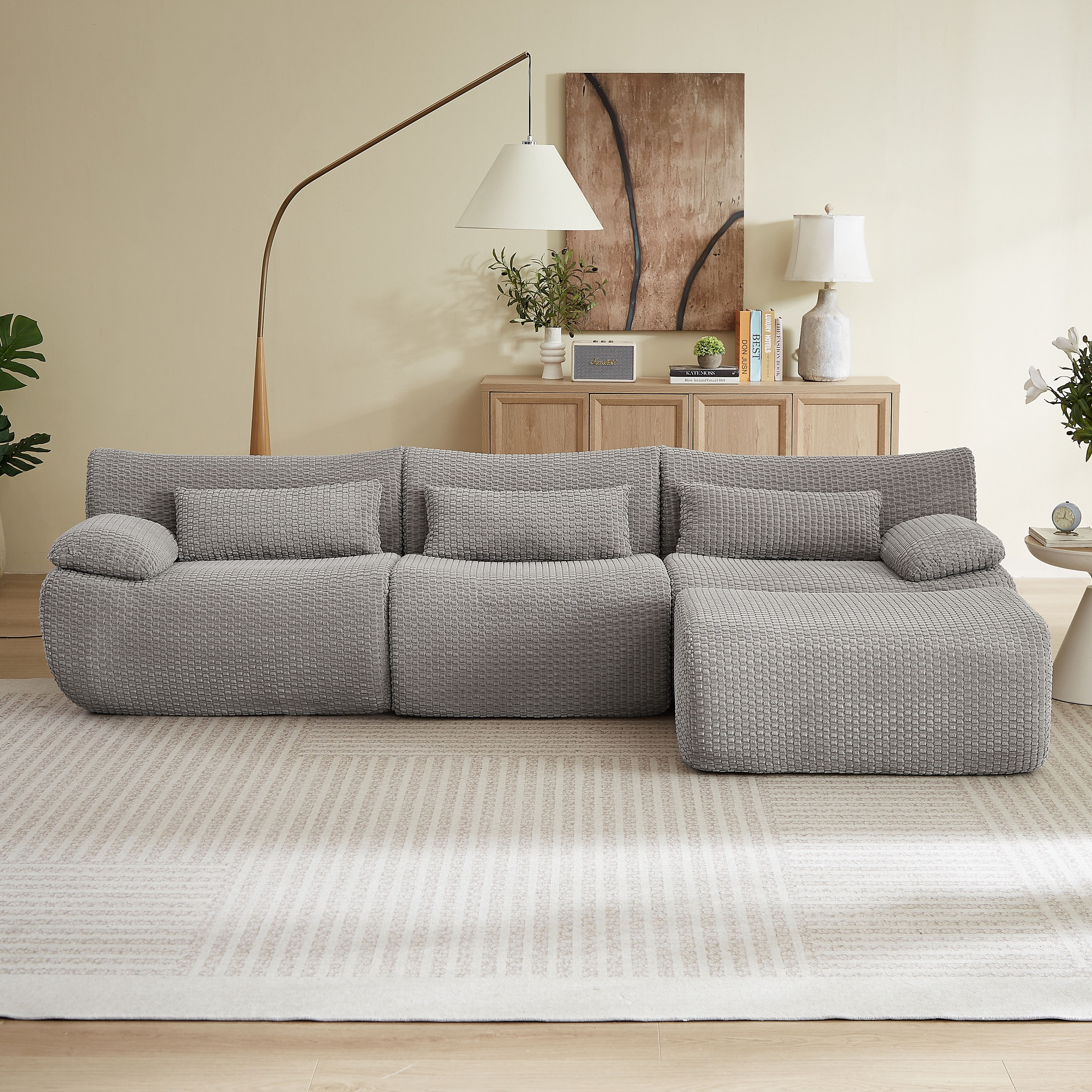 GDFStudio - Cloud Boneless Corduroy L-Shaped 4-Seater 110.2" Sectional Sofa for Indoor Multi-Room Use