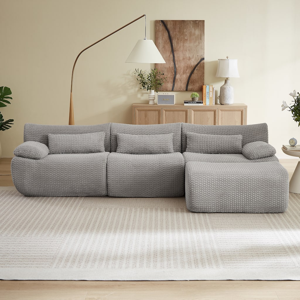 GDFStudio - Cloud Boneless Corduroy L-Shaped 4-Seater 110.2" Sectional Sofa for Indoor Multi-Room Use