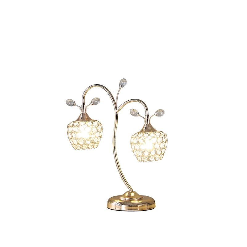 17.25" Rose Gold 2-Floral Bell Glam Metal Table Lamp
