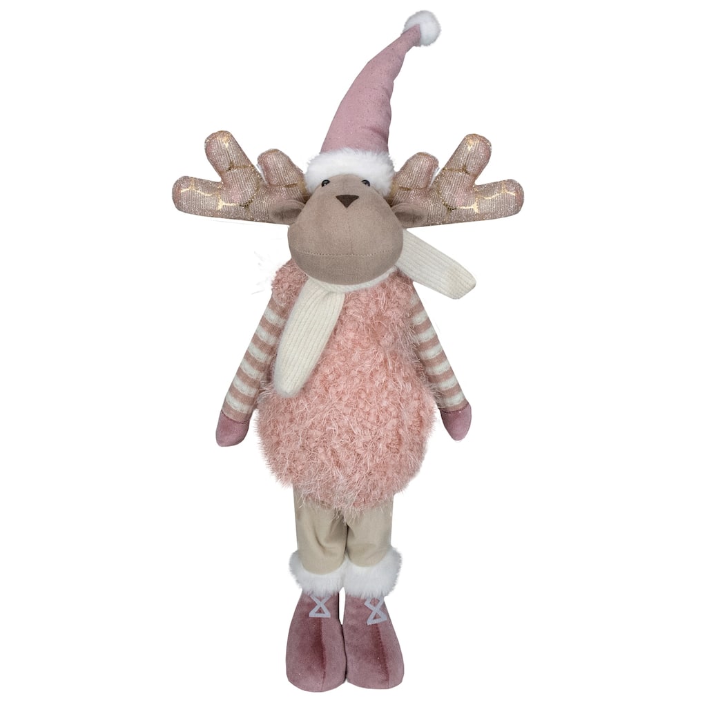 26-Inch Pink and Beige Standing Boy Moose Christmas Tabletop Figurine - 26"