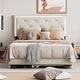 preview thumbnail 4 of 12, Beige Button-Tufted Wingback Bed Velvet Frame Storage Platform Full Bed with Drawers, Trundle Bed and Smart LED Light Bed Frame