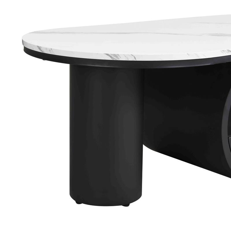 Luxury Industrial Oval Coffee Table, 47.24'' Coffee Table With Storage Drawer,Metal Center Table For Living Room