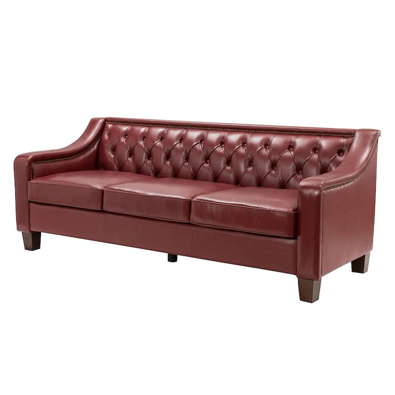 Mateo 82.28" Wide Transitional Genuine Leather Sofa with Nailhead Trim and Button-Tufted Back