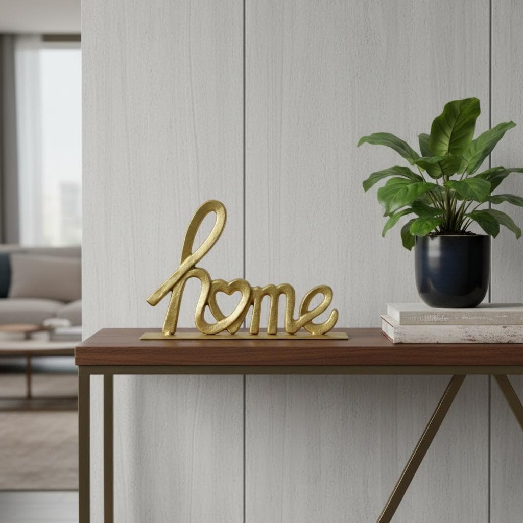 HomeRoots 12" Gold Cast Iron Home Hand Painted Tabletop Sign - 12.25 in. x 8.50 in. x 2.38 in.