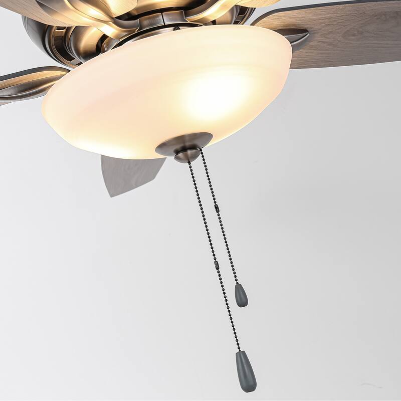 52" Traditional Antique Silver Frosted Glass Ceiling Fan with Light and Pull Chain