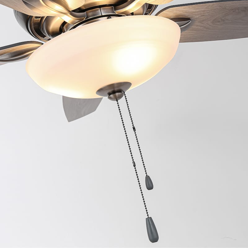 52-in Antique Silver Opal Glass Ceiling Fan with Light and Pull Chain