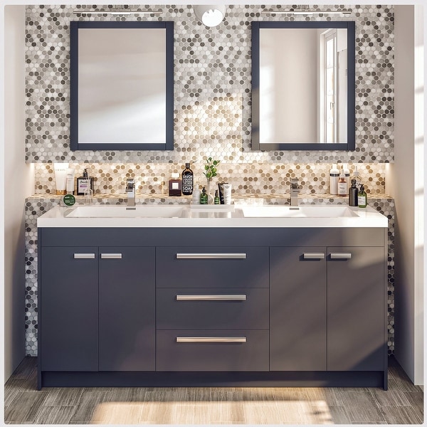 Eviva Lugano 60 inch Gray Modern Double Sink Bathroom Vanity with