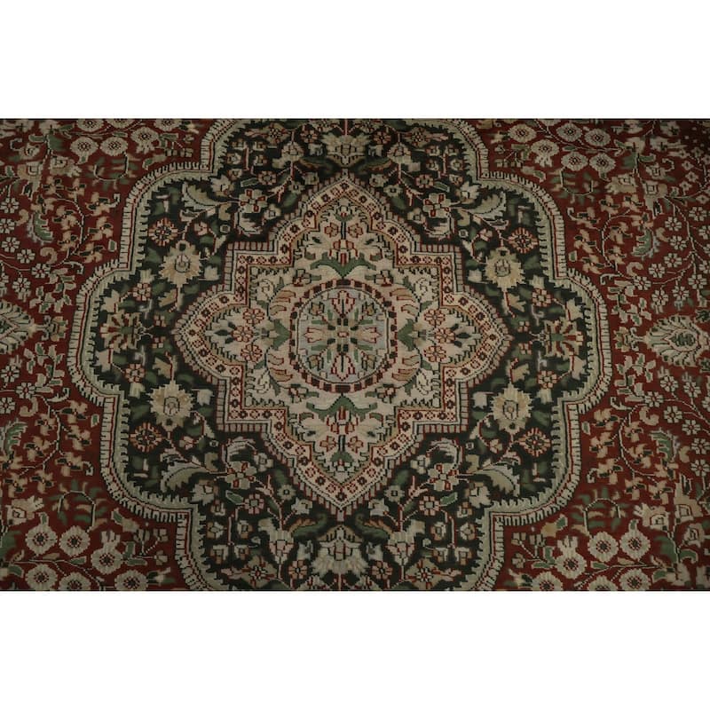 Hand Knotted Oriental Silk Carpet Traditional Floral Oranges & Rust Bokhara Area Rug - 12' 2'' X 8' 11''