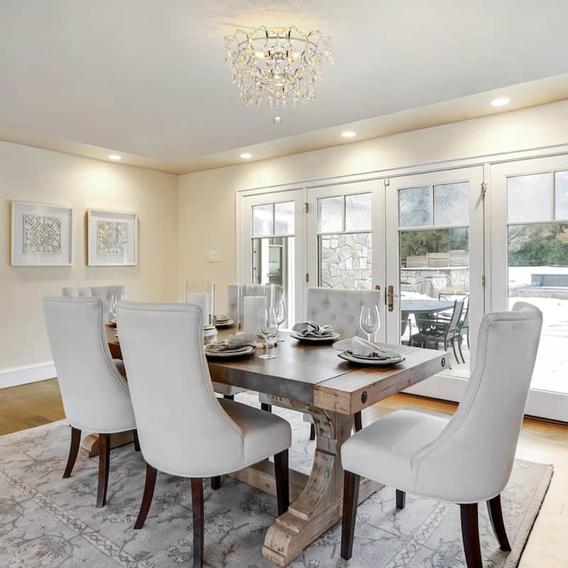 Elegant 4-Light Chrome Semi Flush Mount Ceiling Light with Clear Crystal Raindrop Accents for Living Room or Dining Room