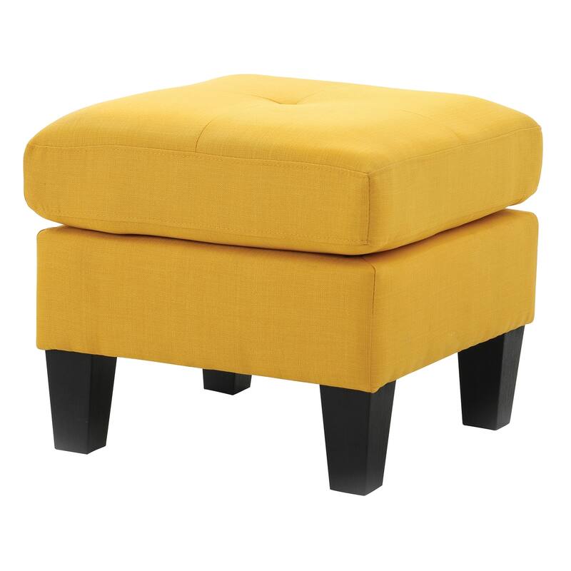 Twill Upholstered Tufted Ottoman - 23" - Yellow