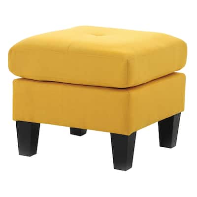Twill Upholstered Tufted Ottoman - 23" - Yellow