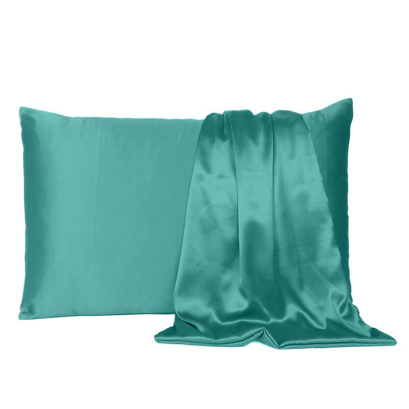 HomeRoots Teal Dreamy Set Of 2 Silky Satin Queen Pillowcases - Blue - 20' X '30' X '1