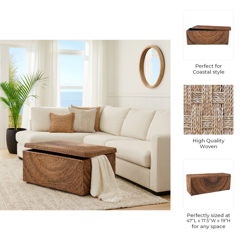 Woven Upholstered Storage Bench Wide Seat - Brown, 19 in. - 47.0"