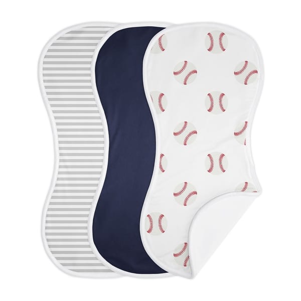 slide 2 of 6, Sweet Jojo Designs Baseball Sports Absorbent Burp Cloths (3 Pack Set) Red and White Americana