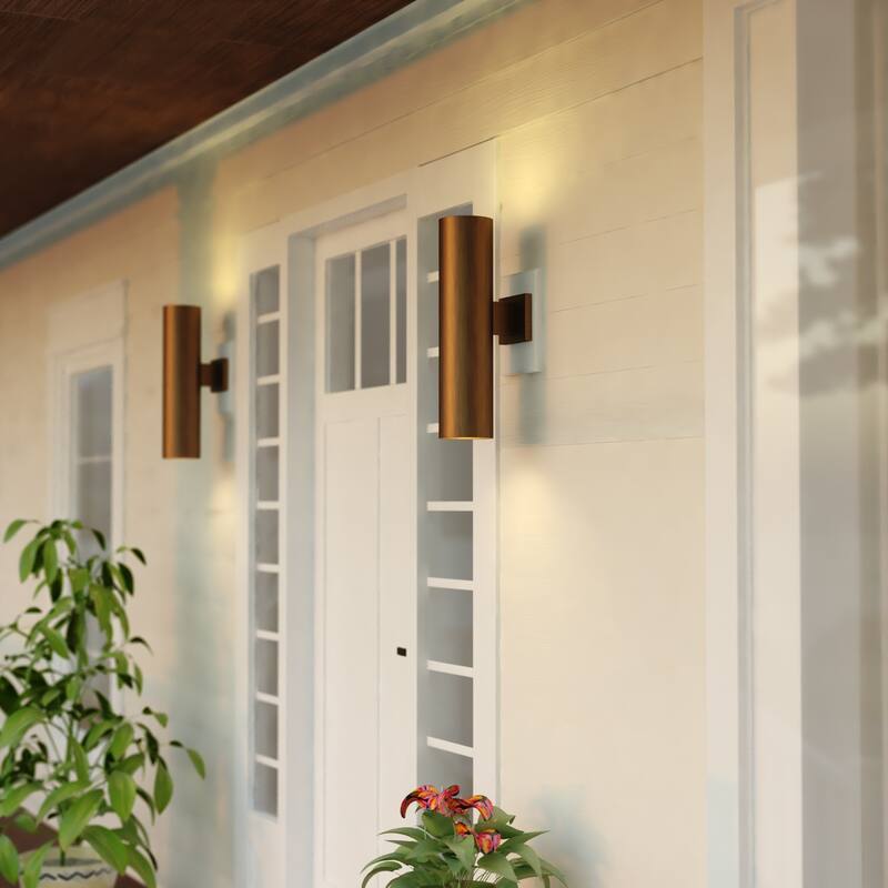 Chiasso 2-Light Modern Outdoor Wall Sconce, Rust-Resistant Aluminum Cylinder Shade, Up Down Lighting, Exterior Lantern