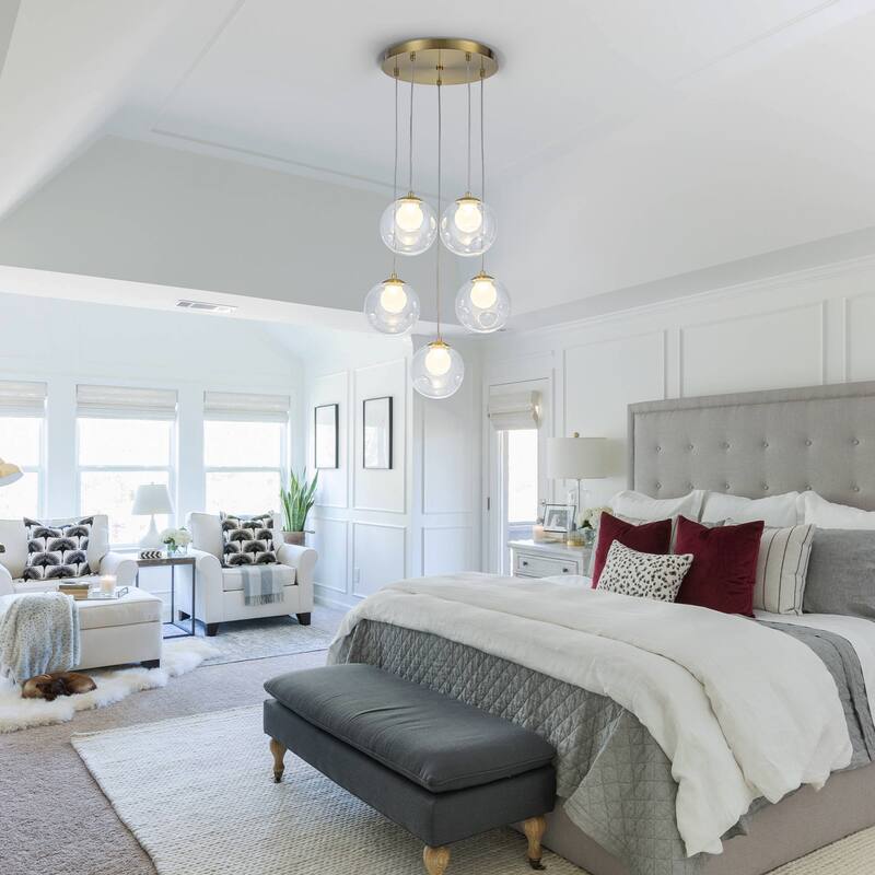 Modern Textured Glass Globe Pendant Light Frosted Shade Dining Room