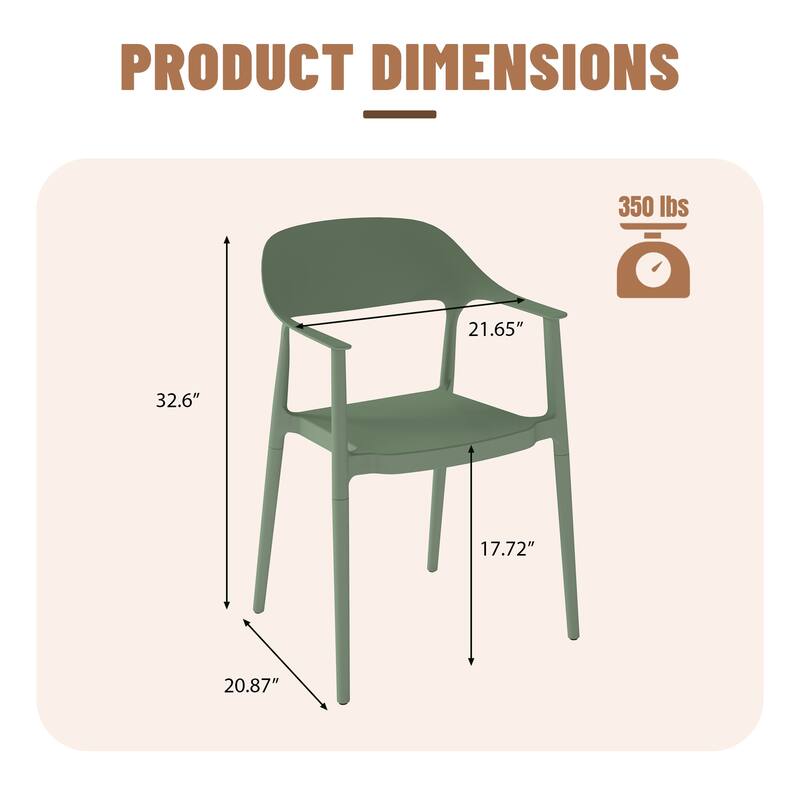 Outdoor Stackable Plastic Chairs Dining Chair Set 4-Piece Lightweight Curved Backrest Armchair