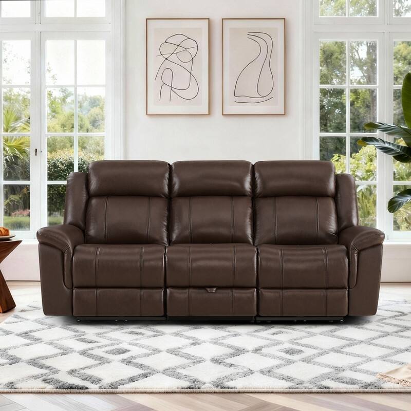Spruce & Spring Genuine Leather Power Reclining Sofa with Optional Console & Flip-Down Table