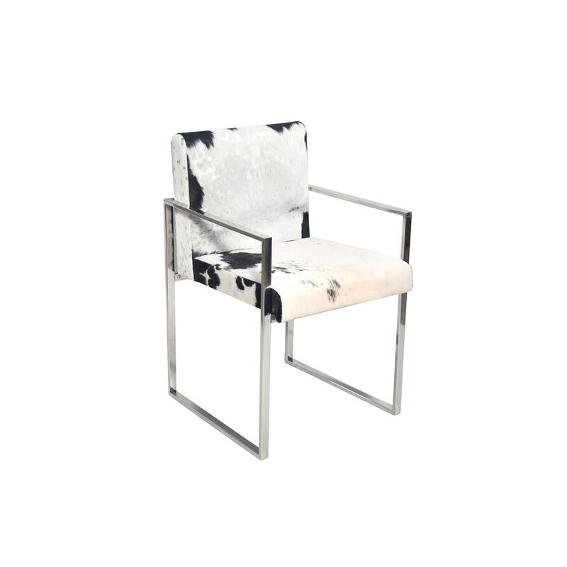 Chrome Stainless Steel Chair with Black and White Hairline Leather