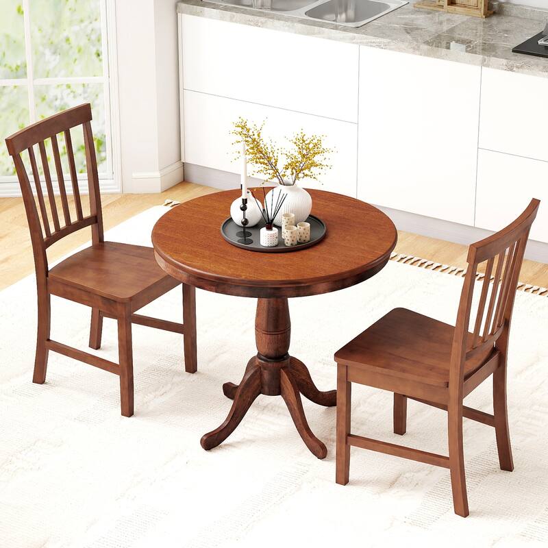 Gymax 3-Piece Dining Kitchen Table Dining Set Mid-Century Round