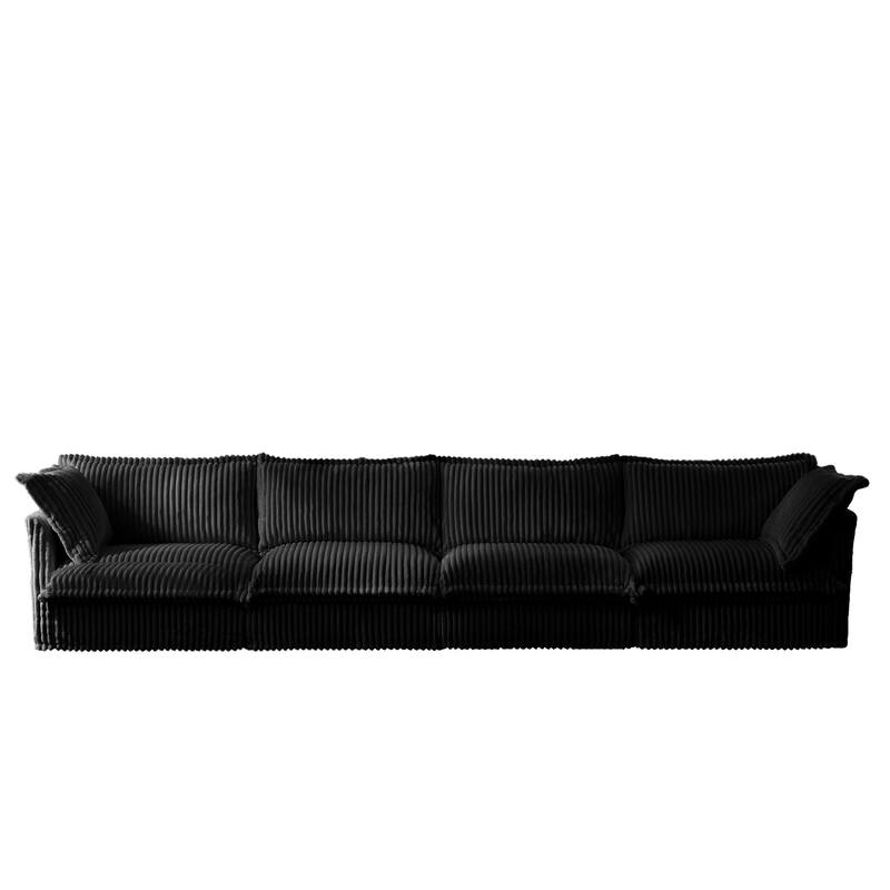 Modern 4 Seater Upholstered Sofa with 2 Pillows - Black