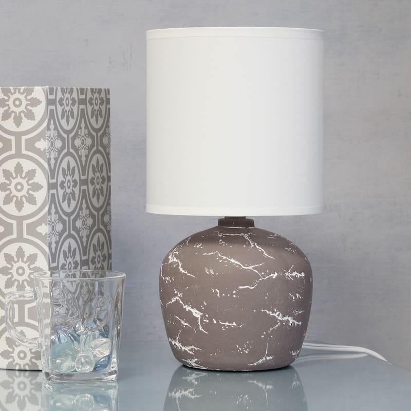 Marble Inspired Ceramic Table Lamp with White Fabric Drum Shade Modern Compact Accent Lighting Multiple Colors