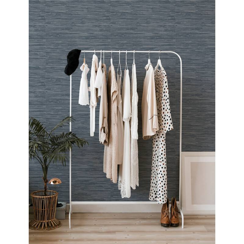 A-Street Prints Exhale Indigo Woven Faux Grasscloth Wallpaper