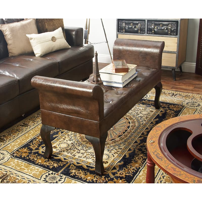Brown Wood Tufted Bench with Wood Legs - Brown